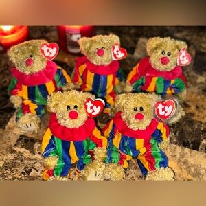 🎪 RARE!! TY Beanie Babies Piccadilly Clown Bears Lot With 2 Hang Tags Azalea